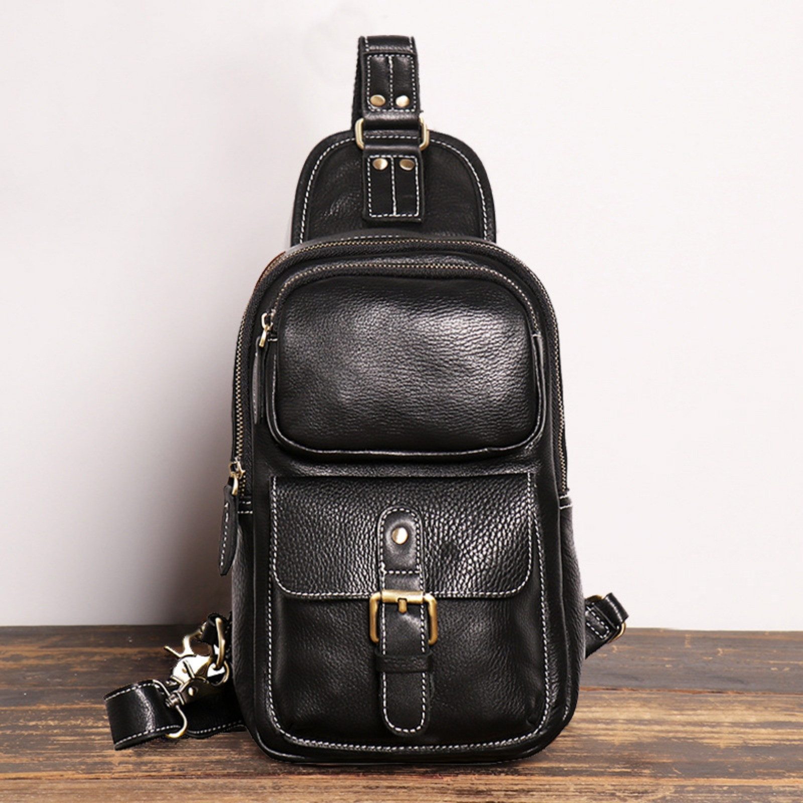 YUBRO-STUDIO Messenger Bag Herren Leder Brusttasche günstig online kaufen