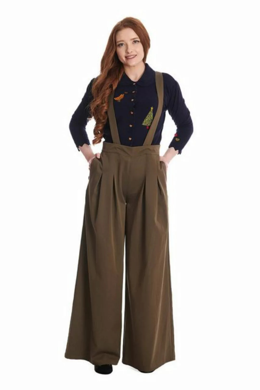 Banned Marlene-Hose Palazzo Diamond Grün Vintage Trouser abnehmbare Hosentr günstig online kaufen