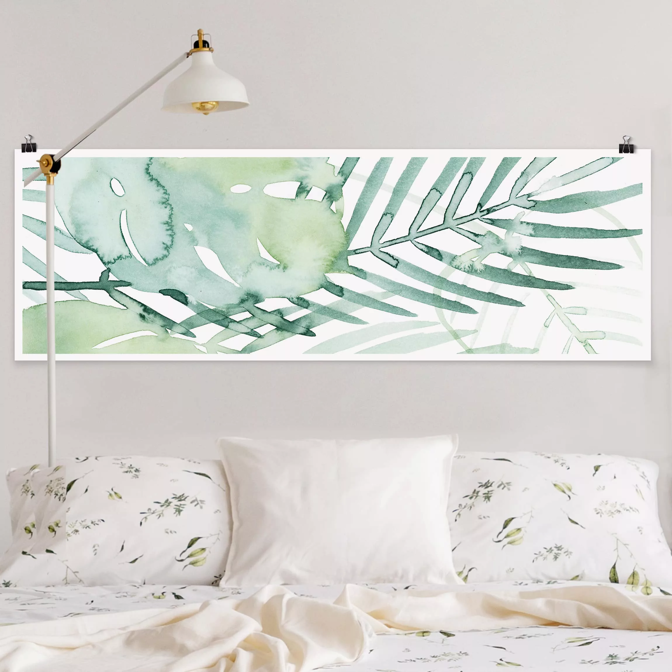 Panorama Poster Blumen Palmwedel in Wasserfarbe I günstig online kaufen