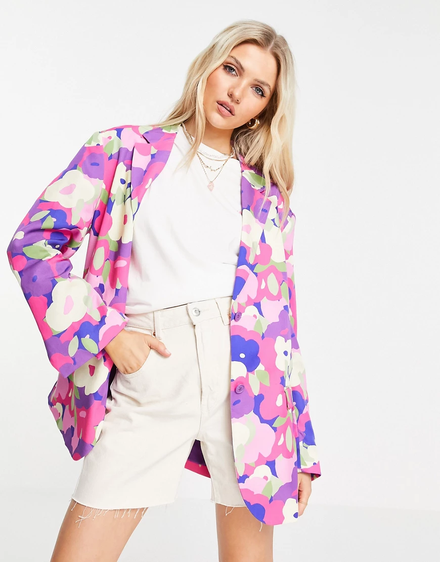 Monki – Grace – Jacquard-Blazer mit buntem Blumenmuster, Kombiteil-Mehrfarb günstig online kaufen