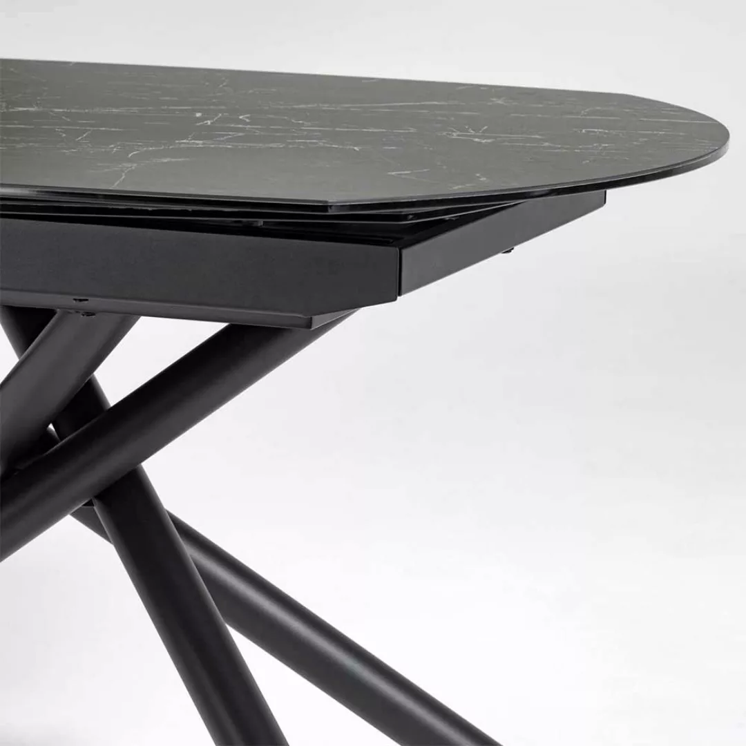 Esszimmer Tisch mit zwei Kopfauszügen Platte Marmoroptik günstig online kaufen