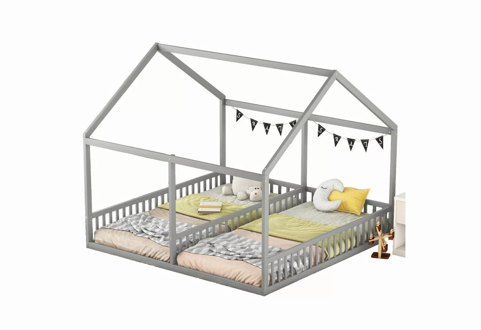 Flieks Kinderbett, Massivholz Einzelbett Doppelbett Hausbett 90x200cm 2 Lie günstig online kaufen