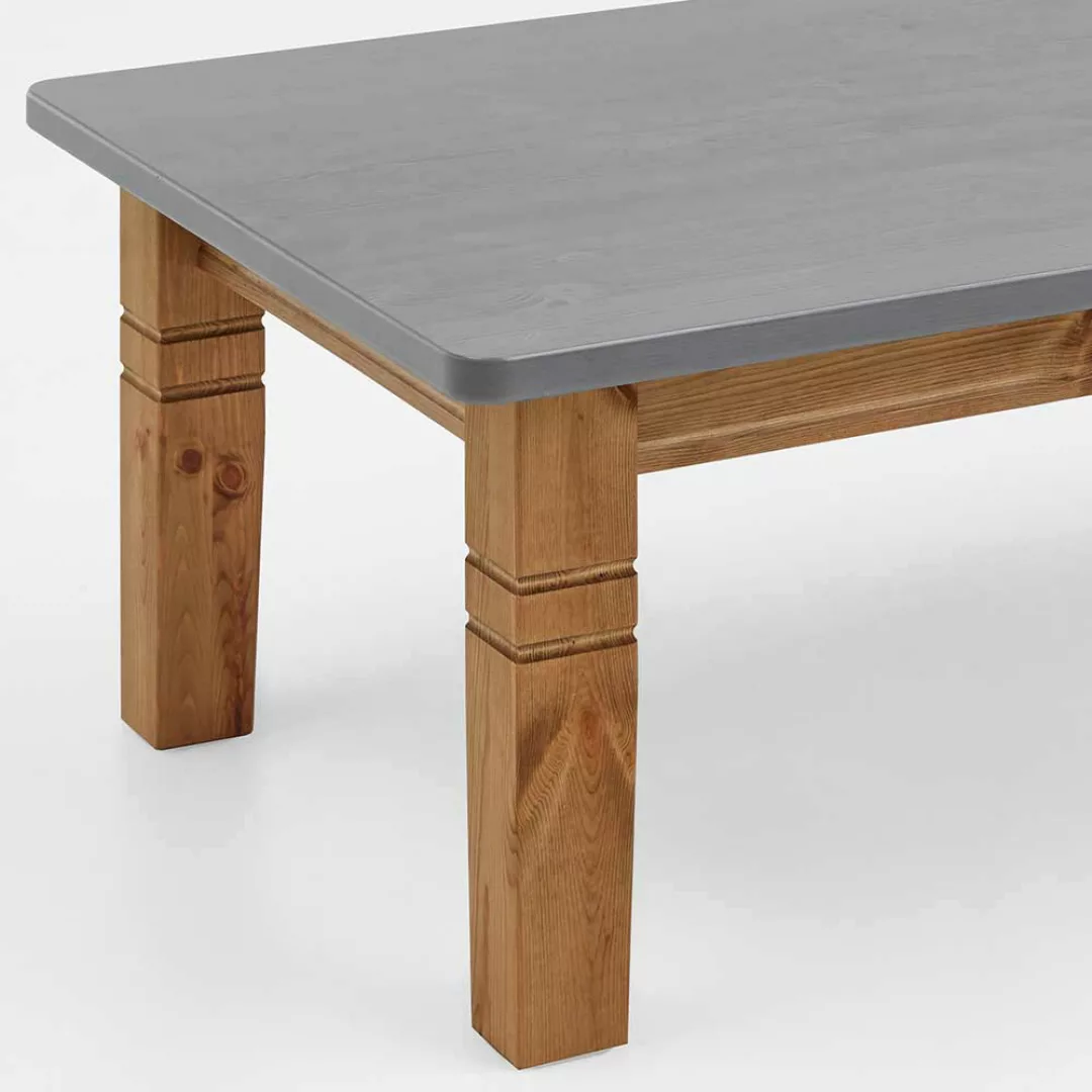 Vollholztisch aus Kiefer Massivholz grauer Tischplatte günstig online kaufen