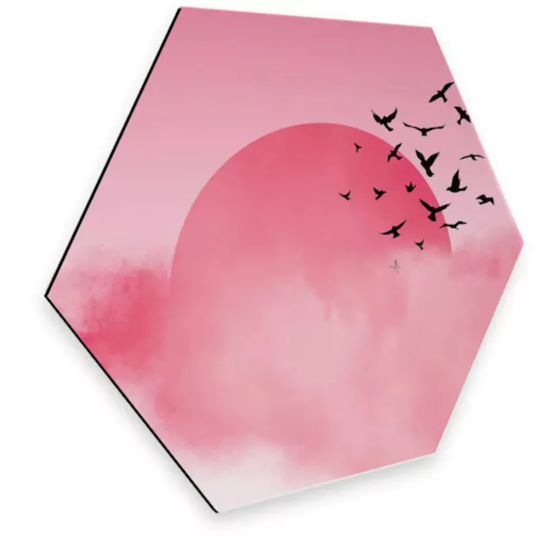 Wall-Art Metallbild "Vogel Sonnenuntergang Pink", (1 St.), vintage Metallsc günstig online kaufen