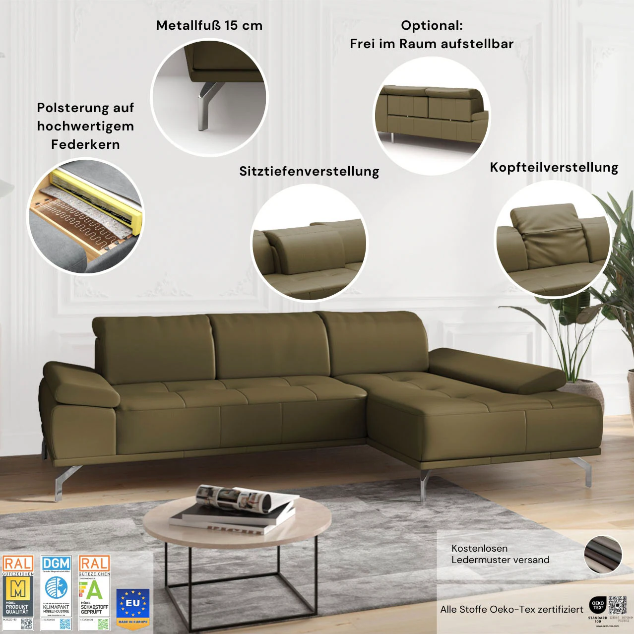 Places of Style Ecksofa "Caluna", Inkl.Sitztiefenverstellung, wahlweise mit günstig online kaufen