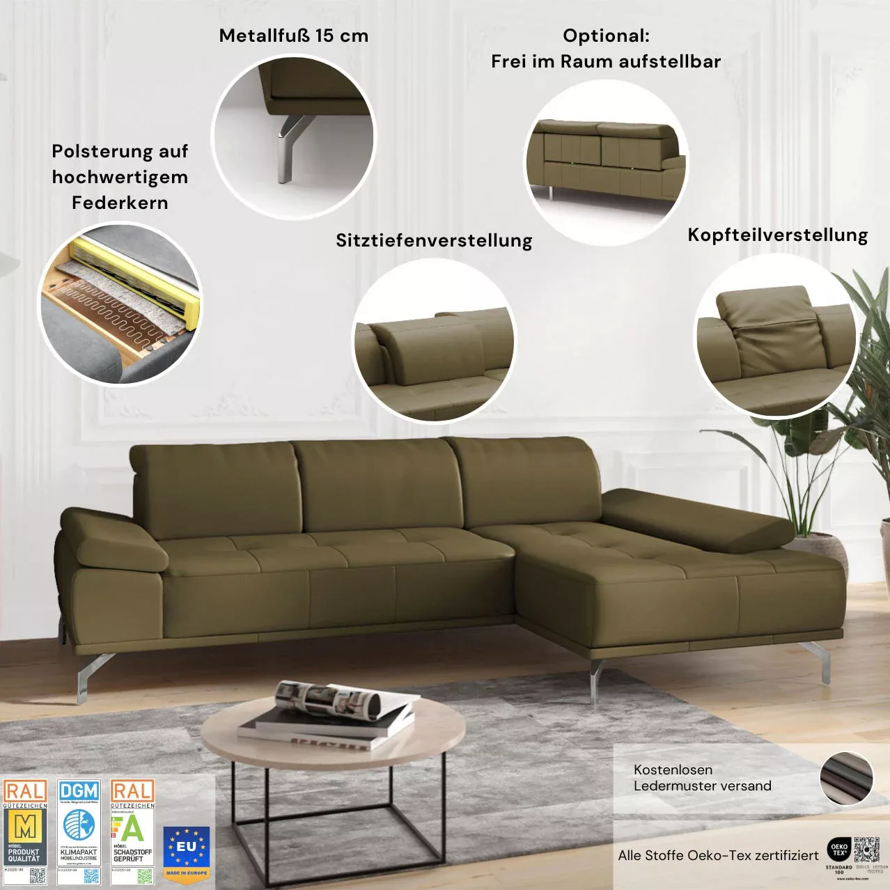 Places of Style Ecksofa "Caluna", Inkl.Sitztiefenverstellung, wahlweise mit günstig online kaufen