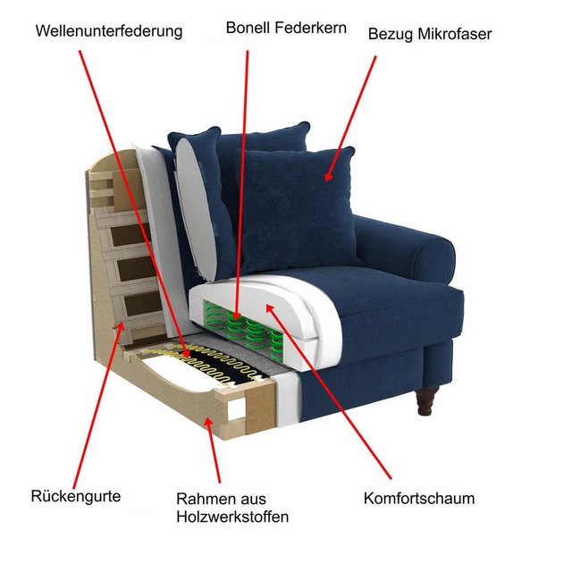 Design-Wohngalerie Sofa Couch Carmen 3,5 Sitzer - Mikrofaserstoff Elfenbein günstig online kaufen