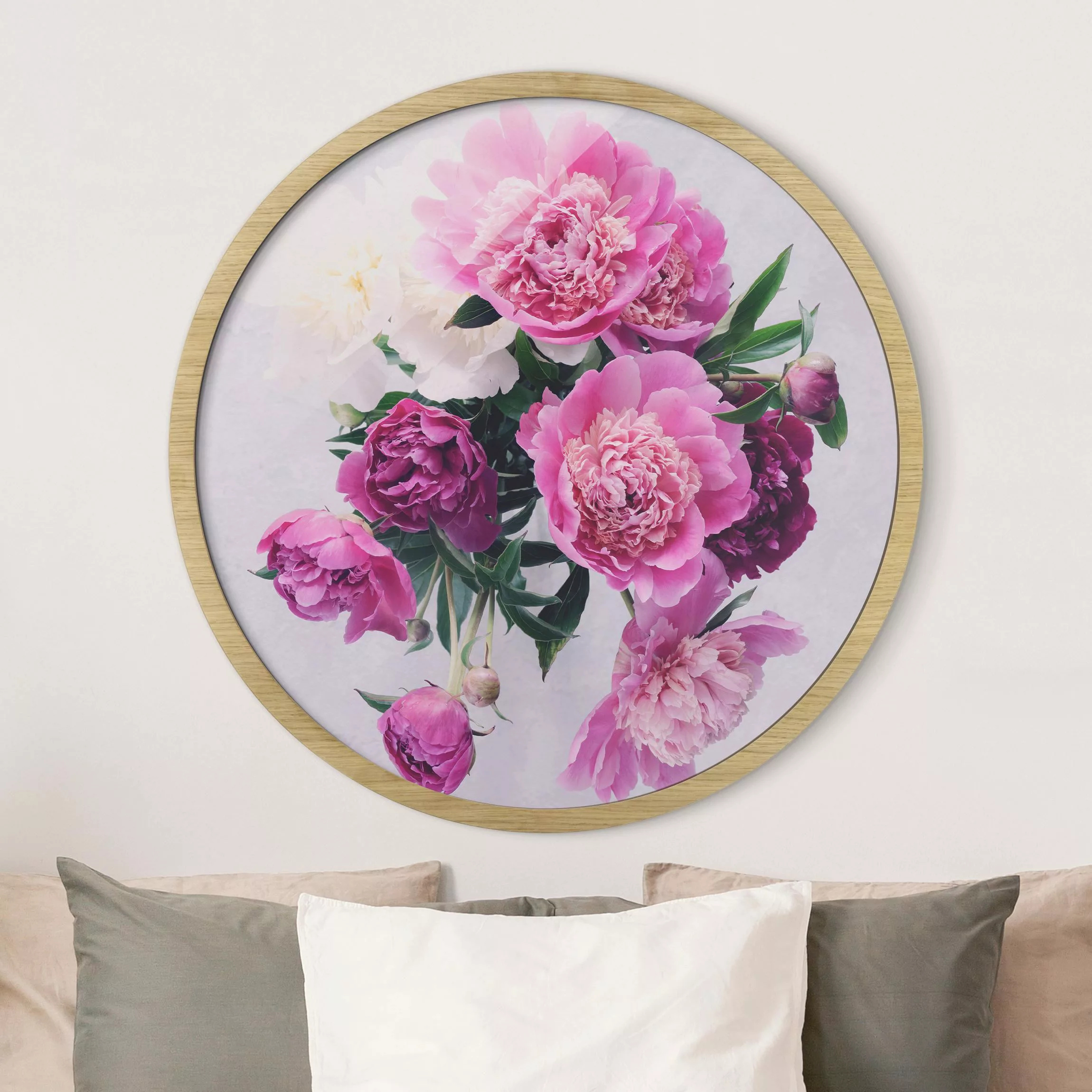 Rundes Gerahmtes Bild Pfingstrosen Shabby Rosa Weiß günstig online kaufen