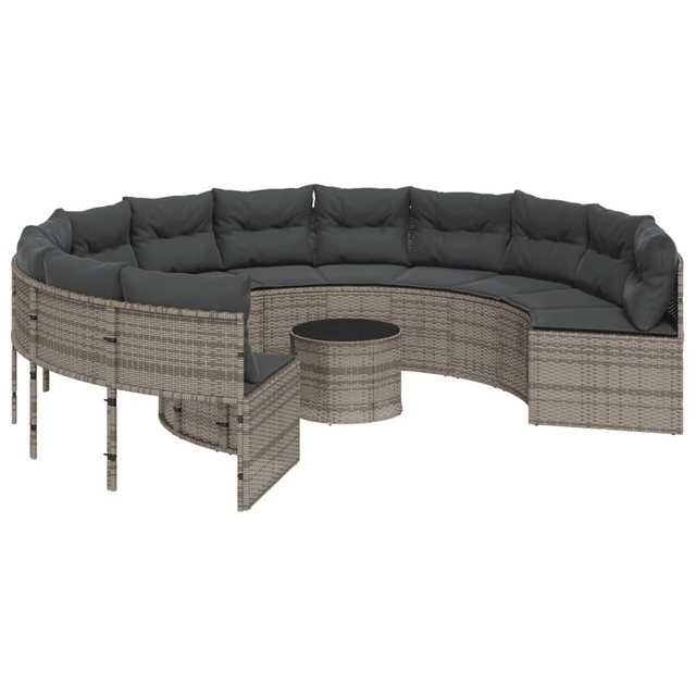 vidaXL Loungesofa Gartensofa mit Tisch und Kissen Rund Grau Poly Rattan günstig online kaufen