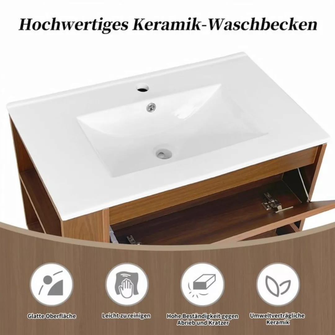 KLAM HOME Waschbeckenunterschrank Badezimmermöbel hängend B:76cm mit Kerami günstig online kaufen