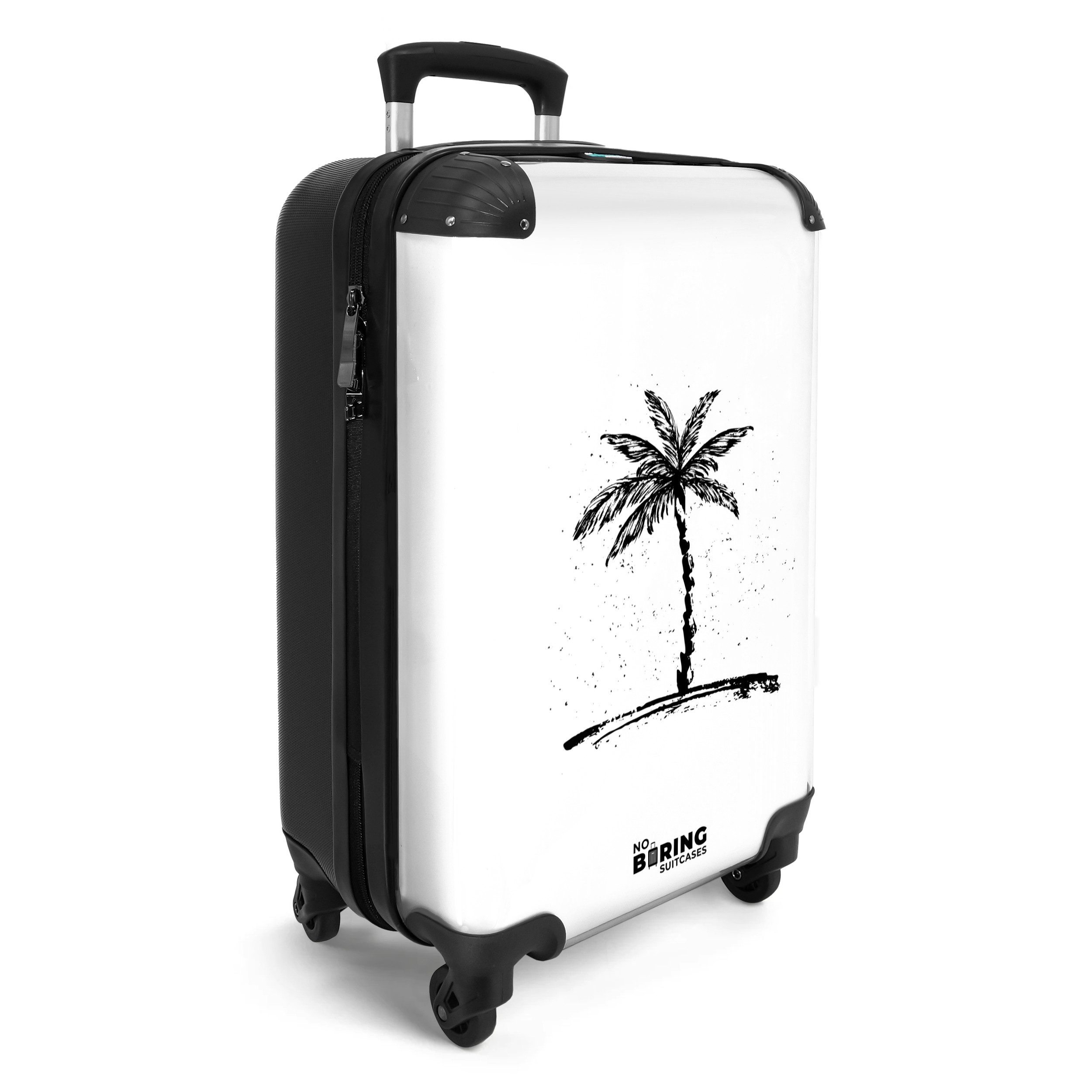 NoBoringSuitcases.com© Hartschalen-Trolley Weiß mit schwarzer Palme günstig online kaufen