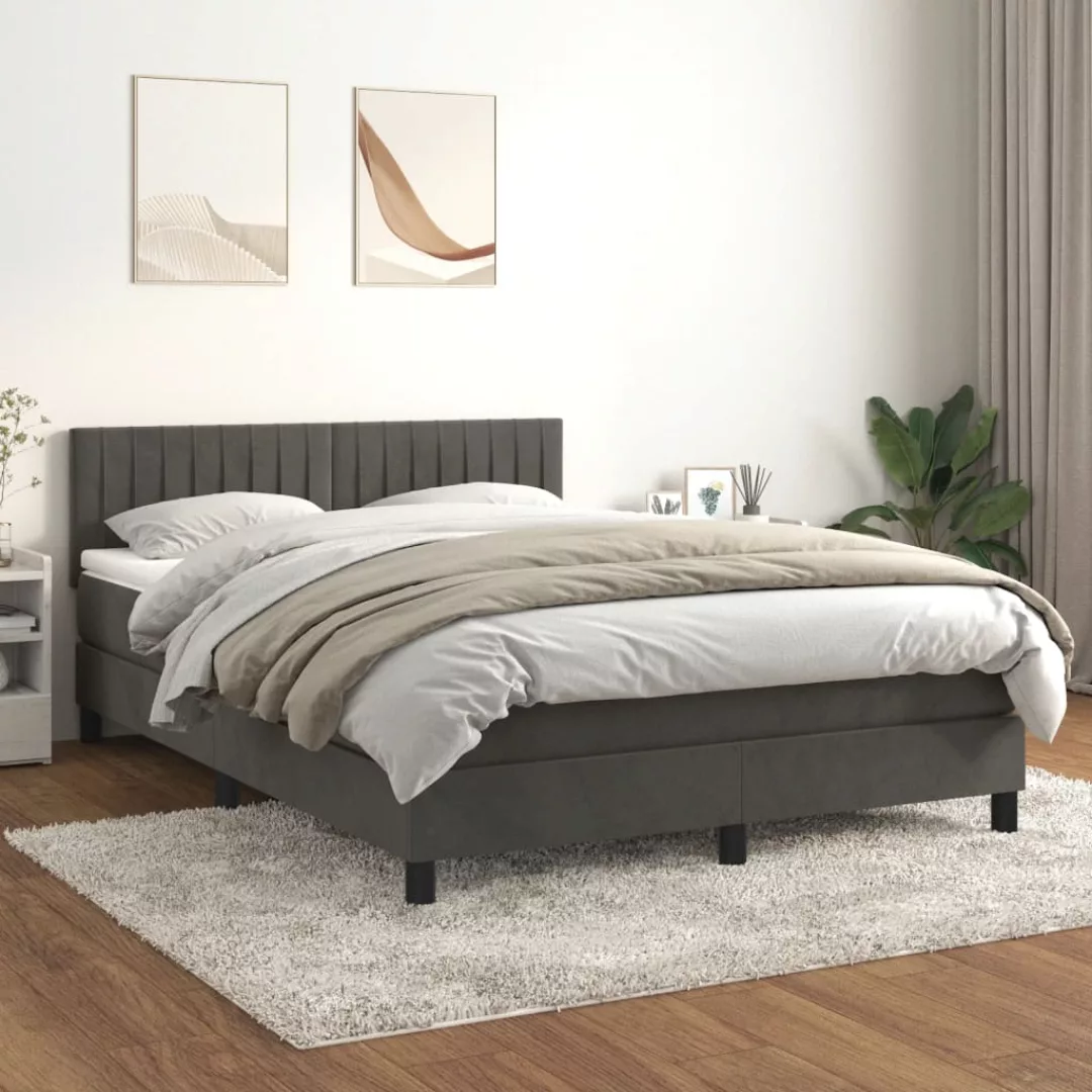 vidaXL Bettgestell Boxspringbett mit Matratze Dunkelgrau 140x200 cm Samt Be günstig online kaufen