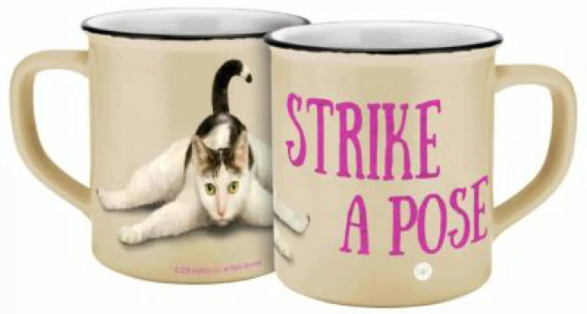 Geda Labels Tasse Yoga Cats Pose  Emaille-Optik 400ml Tassen beige günstig online kaufen