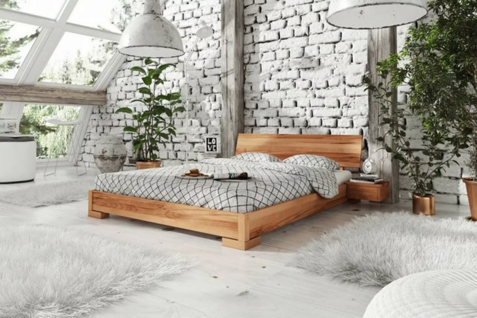 Natur24 Bett Bett Bento 3 Sonderlänge 180x220 Kernbuche Holzkopfteil und Ho günstig online kaufen