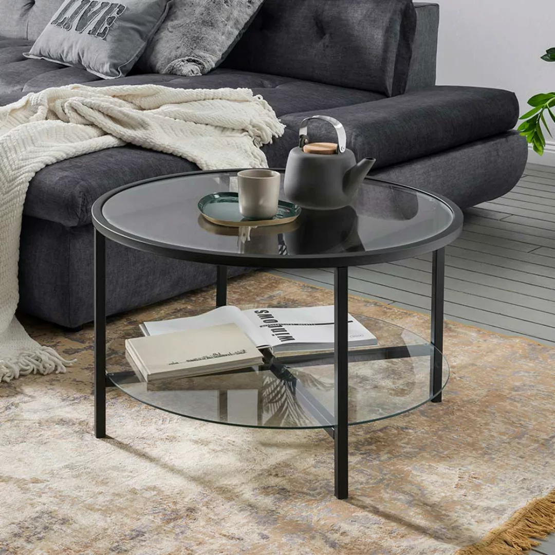 Runder Glas Couchtisch mit schwarzem Metallgestell 75 cm breit günstig online kaufen