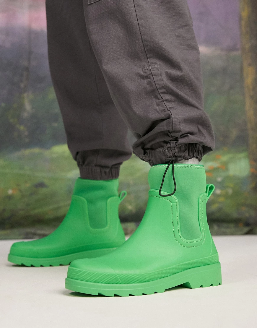 ASOS DESIGN – Gummistiefel in Grün mit Neoprendetail günstig online kaufen