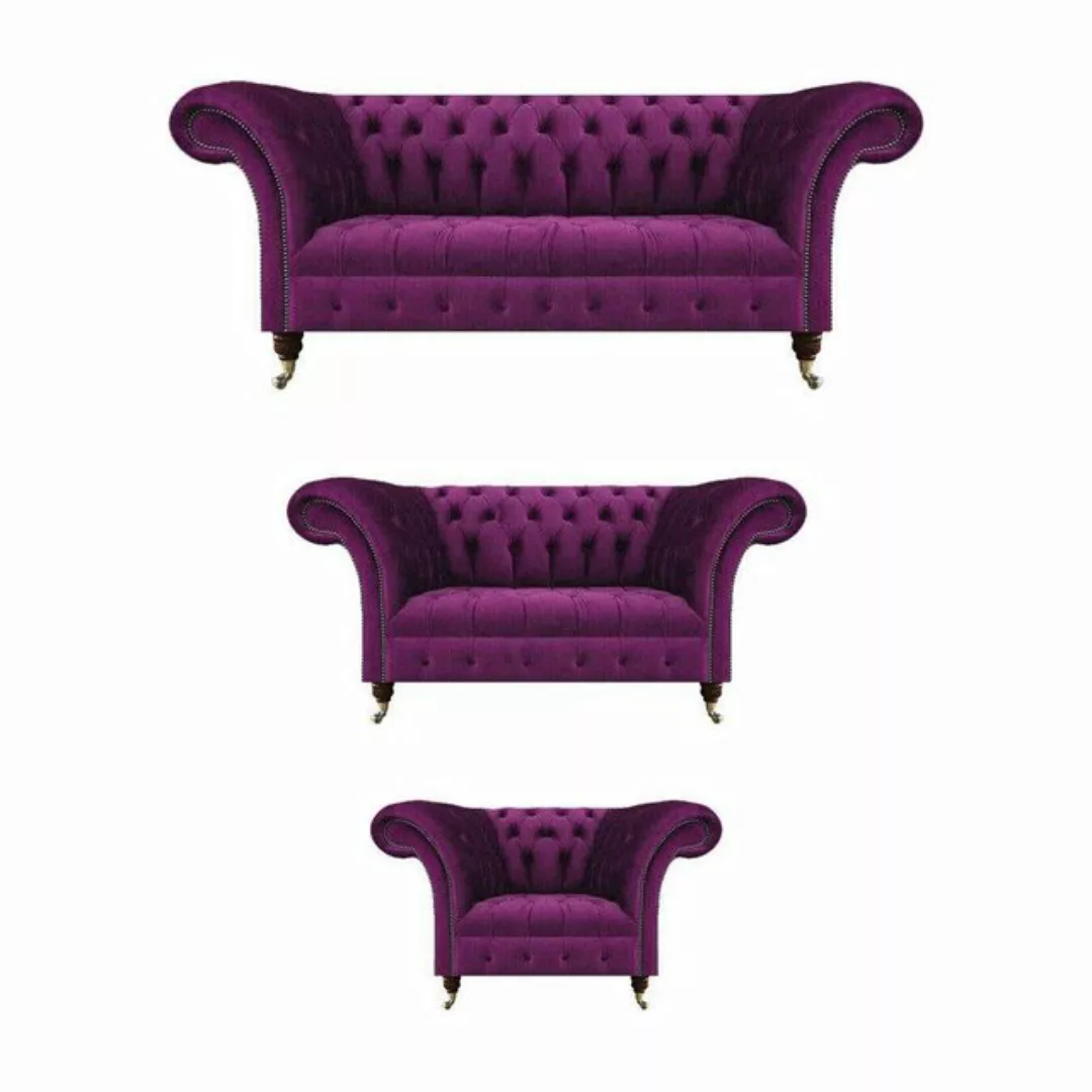 JVmoebel Chesterfield-Sofa Polstersofas Wohnzimmer Set 3tlg Lila Sofagarnit günstig online kaufen