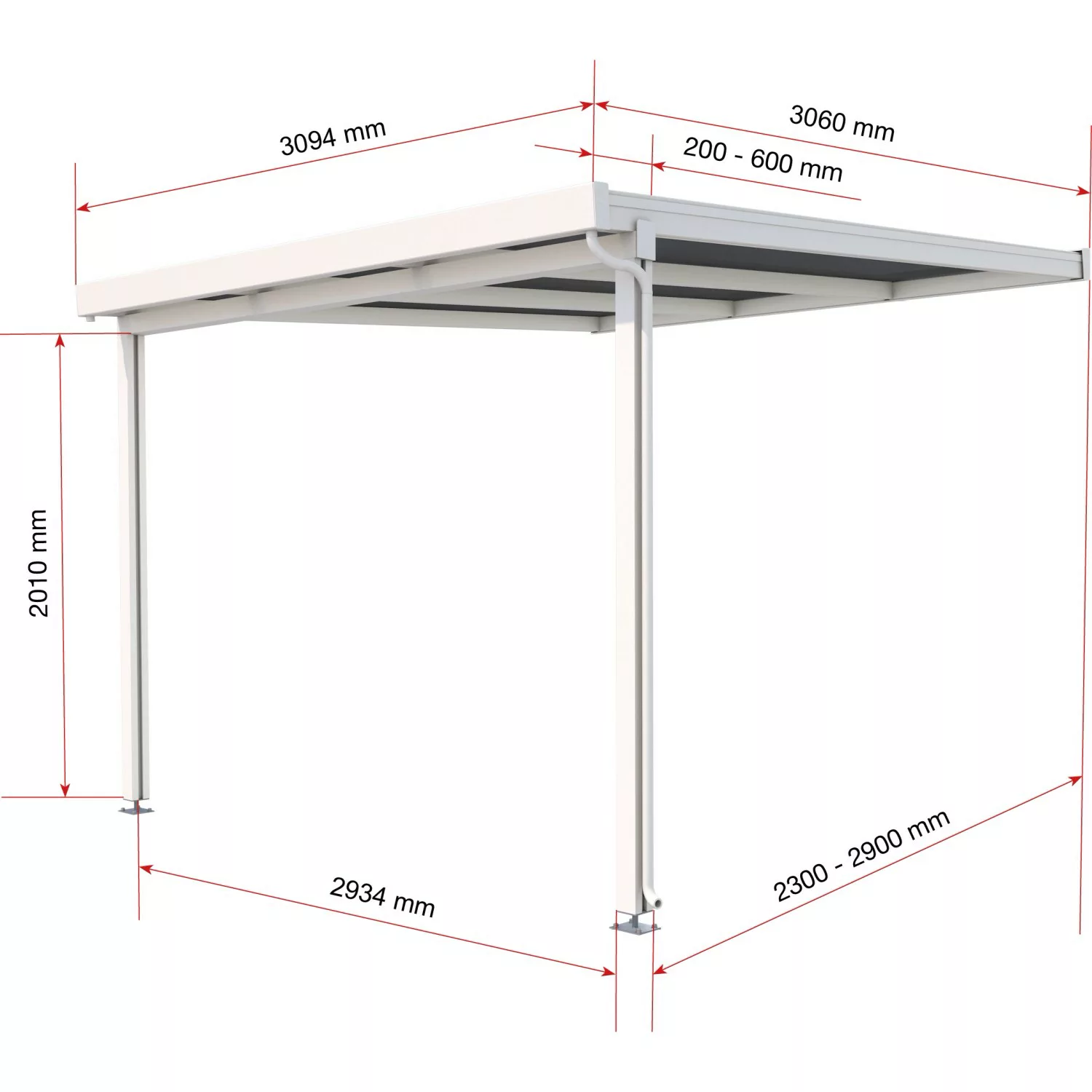 Terrassenüberdachung Premium (BxT) 309 cm x 306 cm Weiß Polycarbonat Opal günstig online kaufen