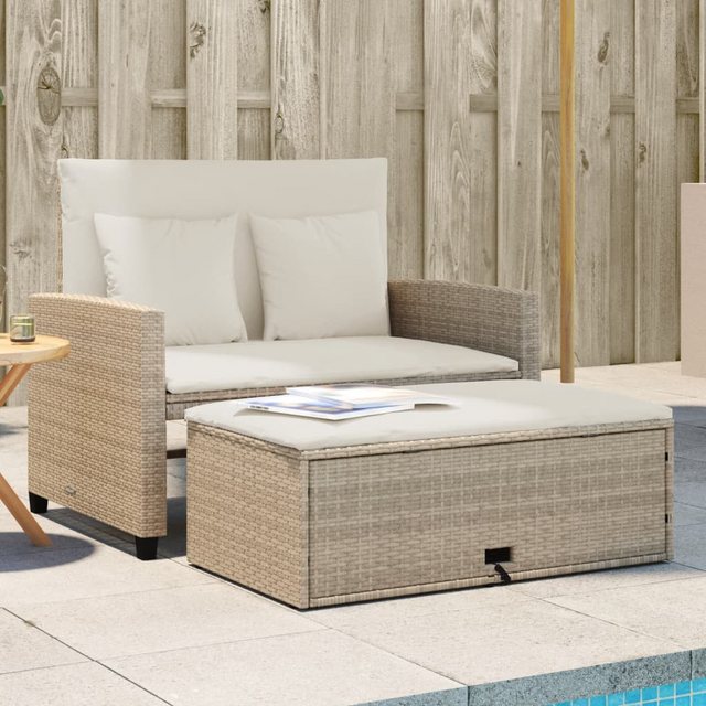 vidaXL Loungesofa Gartensofa mit Kissen 2-Sitzer Beige Poly Rattan, 1 Teile günstig online kaufen