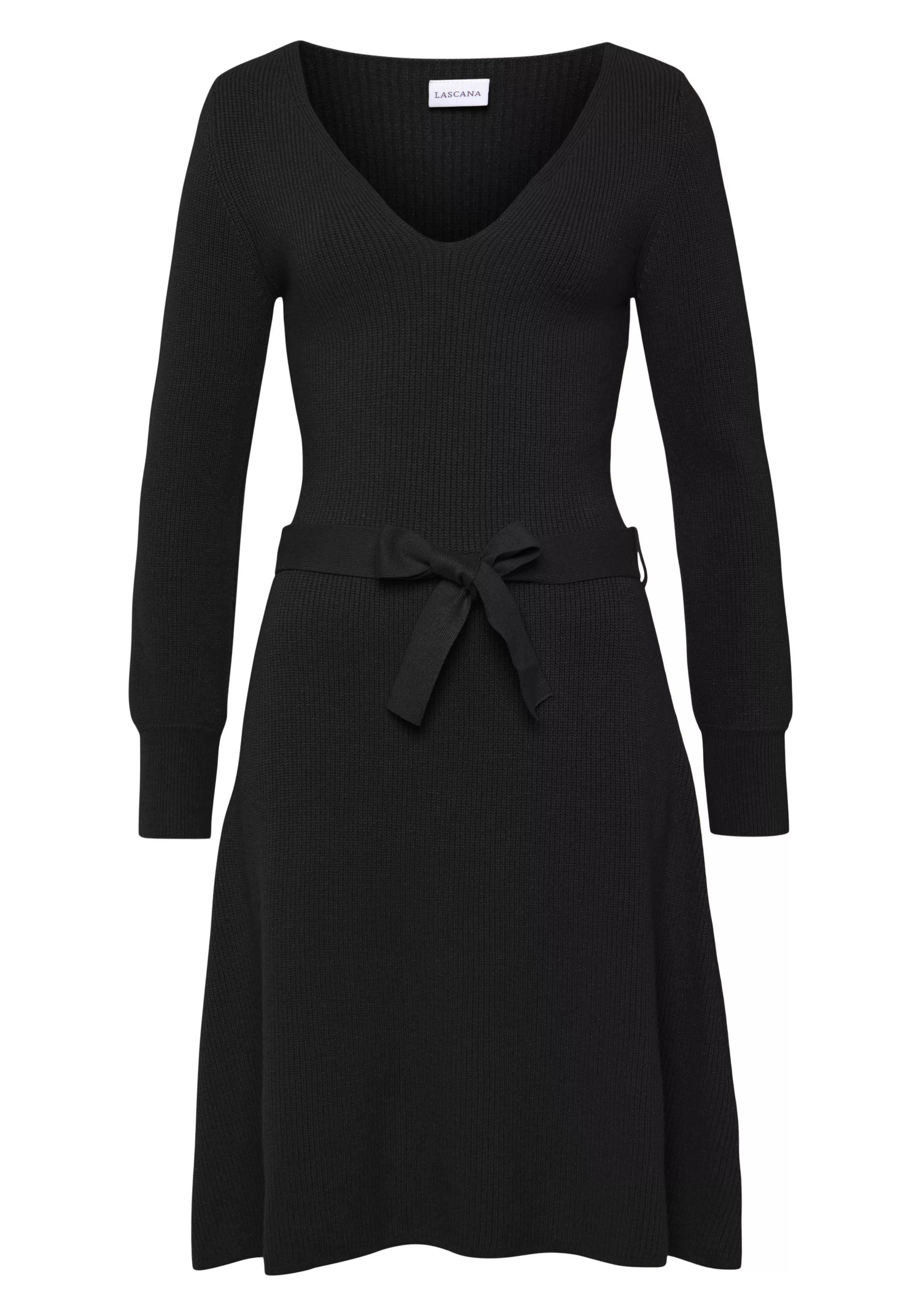LASCANA Strickkleid (mit Bindegürtel) und V-Ausschnitt, Herbst- Winterkleid günstig online kaufen