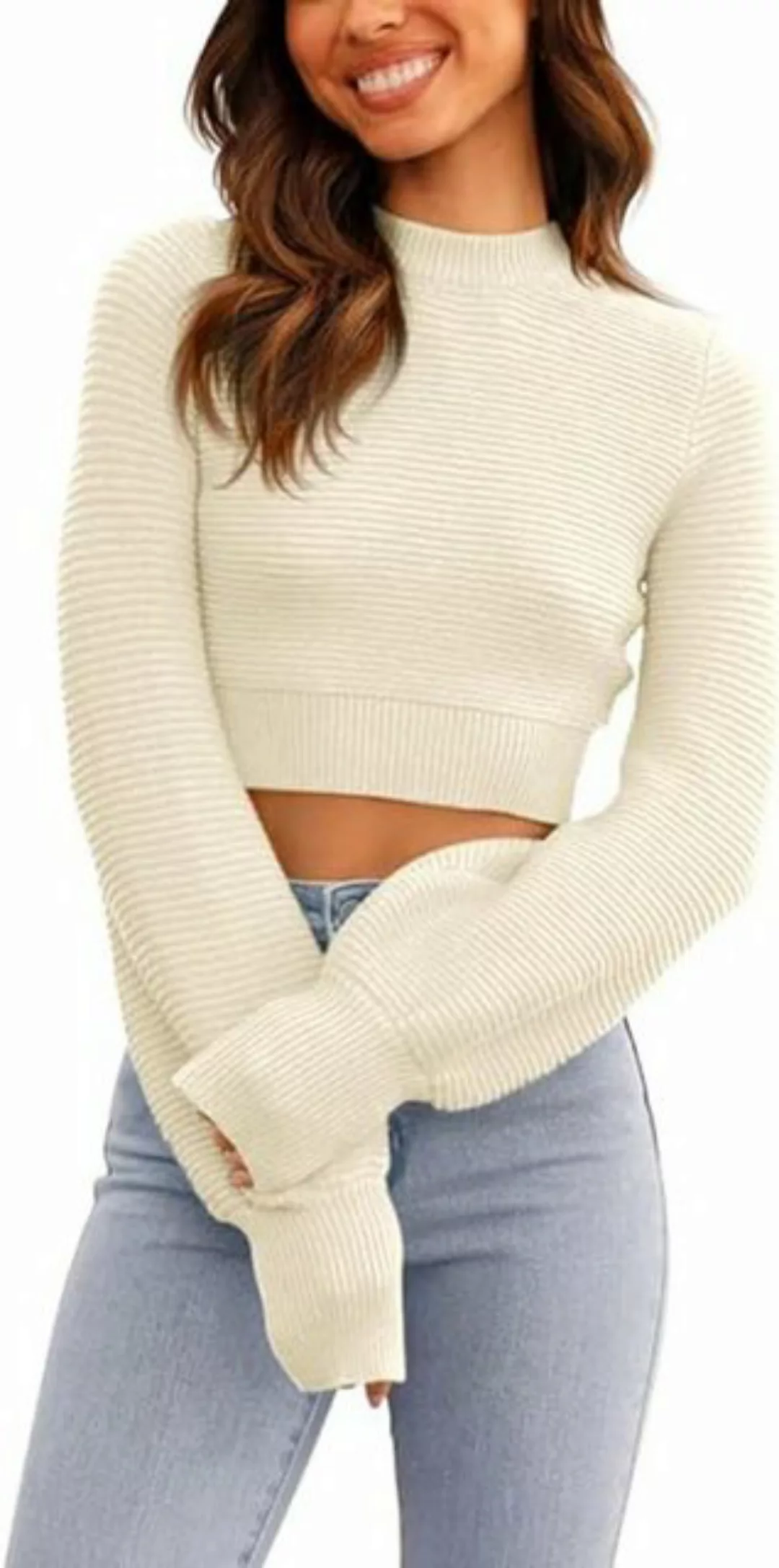 KIKI Strickpullover Damen Strickpullover Kurz Sexy Cropped Pullover mit Run günstig online kaufen