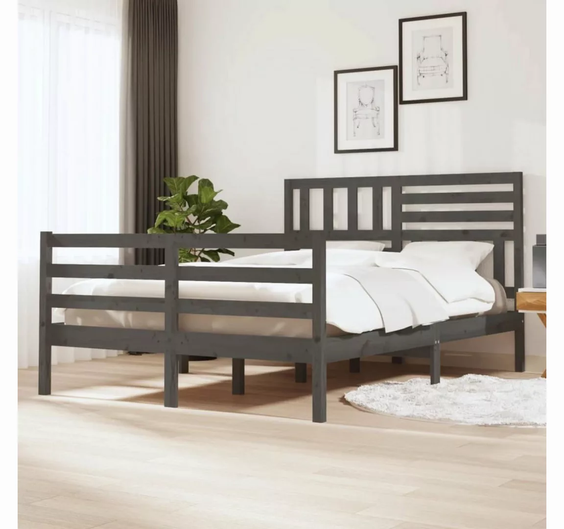 furnicato Bett Massivholzbett Grau 140x200 cm günstig online kaufen