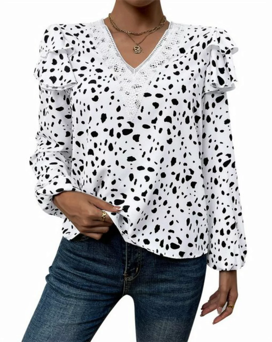 ZWY Langarmbluse Damen-Shirt mit V-Ausschnitt, langärmeliges, lässiges Ober günstig online kaufen