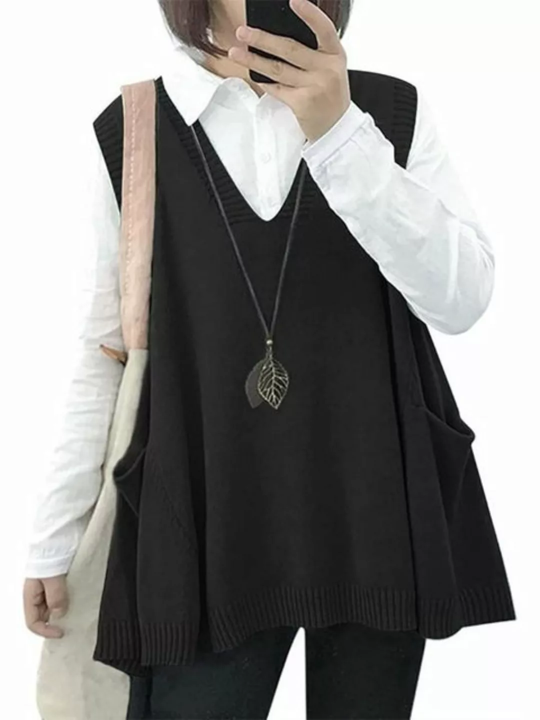 FIDDY Kurzweste Ärmellose Damen-Strickweste mit V-Ausschnitt, übergroße Str günstig online kaufen