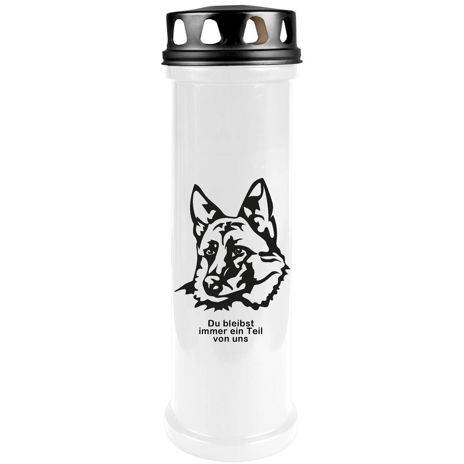 HS Candle Grabkerze Weiß 100h Deckel Schwarz Schäferhund günstig online kaufen