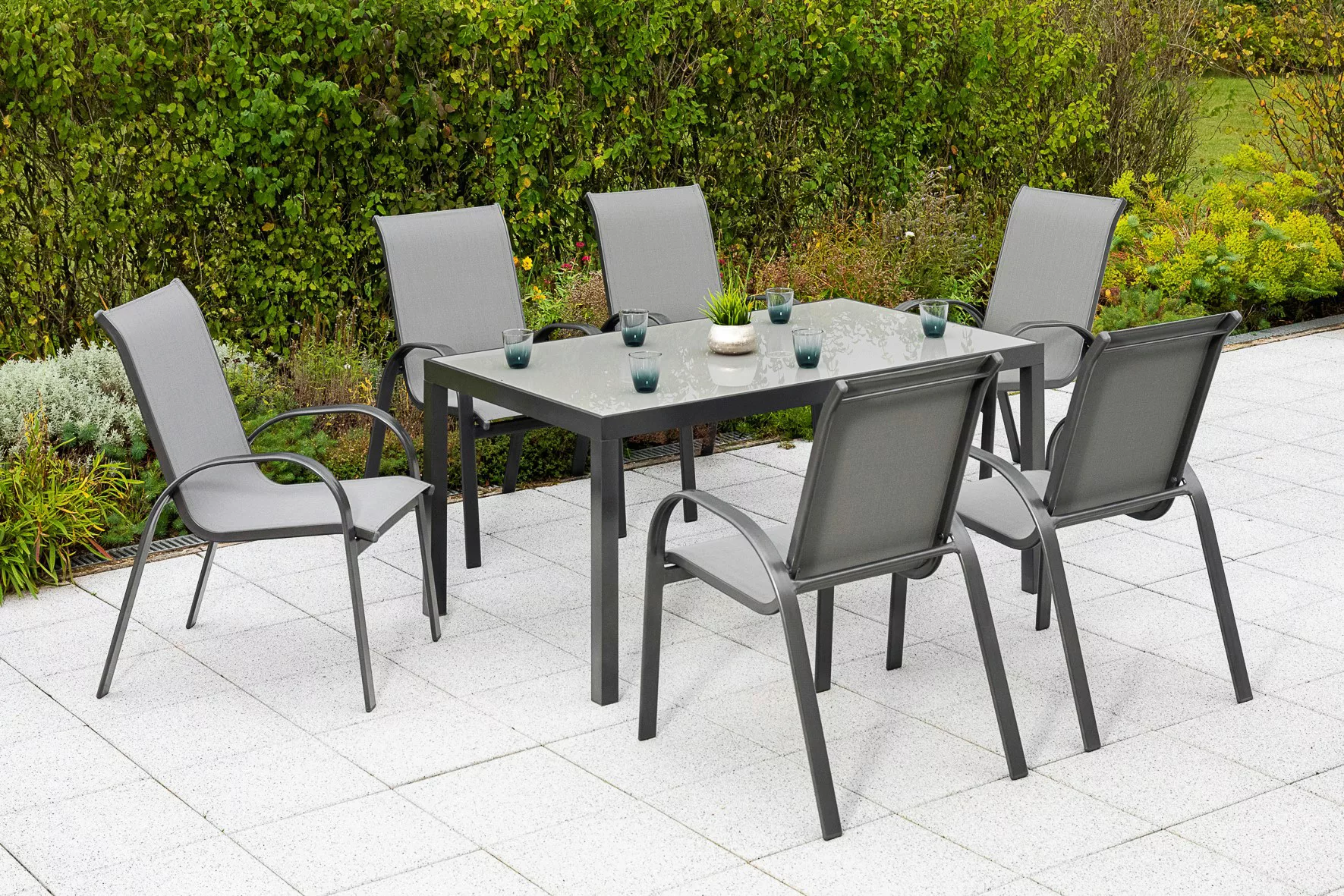 MERXX Garten-Essgruppe "Amalfi", (Set, 7 tlg.), 6 Sessel, stapelbar, Tisch günstig online kaufen