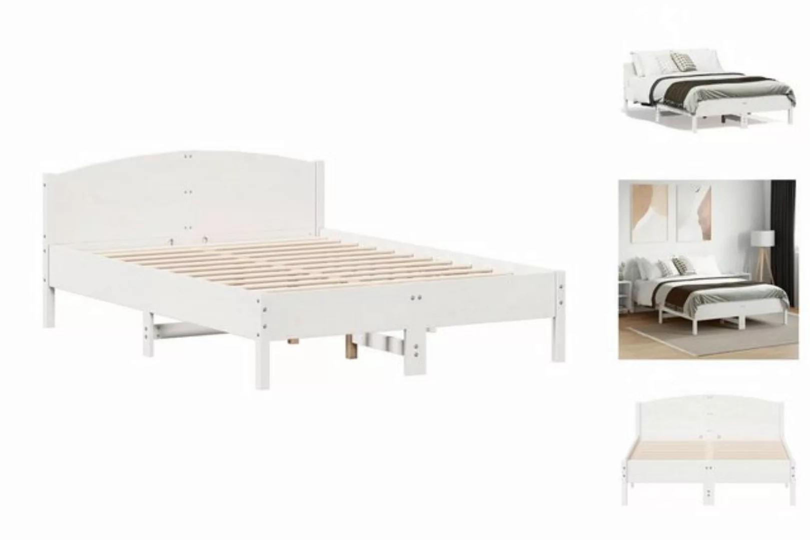 vidaXL Bettgestell Massivholzbett mit Kopfteil Weiß 135x190 cm Kiefer Bett günstig online kaufen