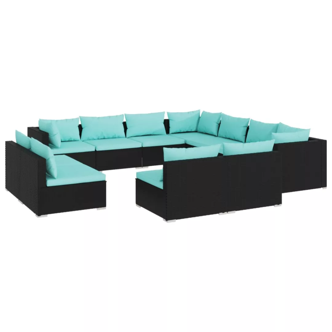 Vidaxl 11-tlg. Garten-lounge-set Mit Kissen Schwarz Poly Rattan günstig online kaufen