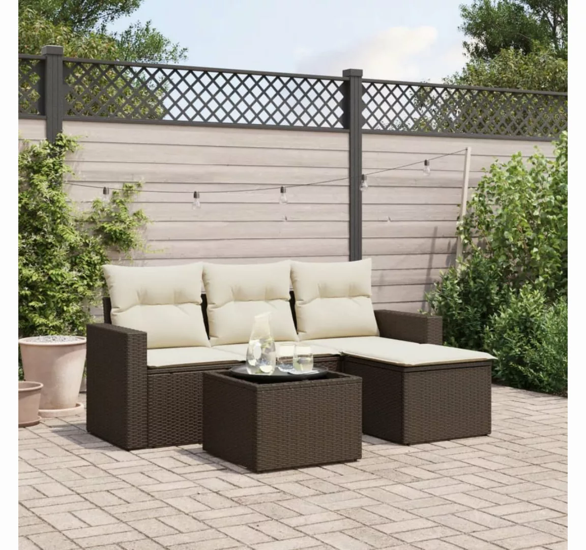 vidaXL Sofaelement 5-tlg. Garten-Sofagarnitur mit Kissen Braun Poly Rattan günstig online kaufen