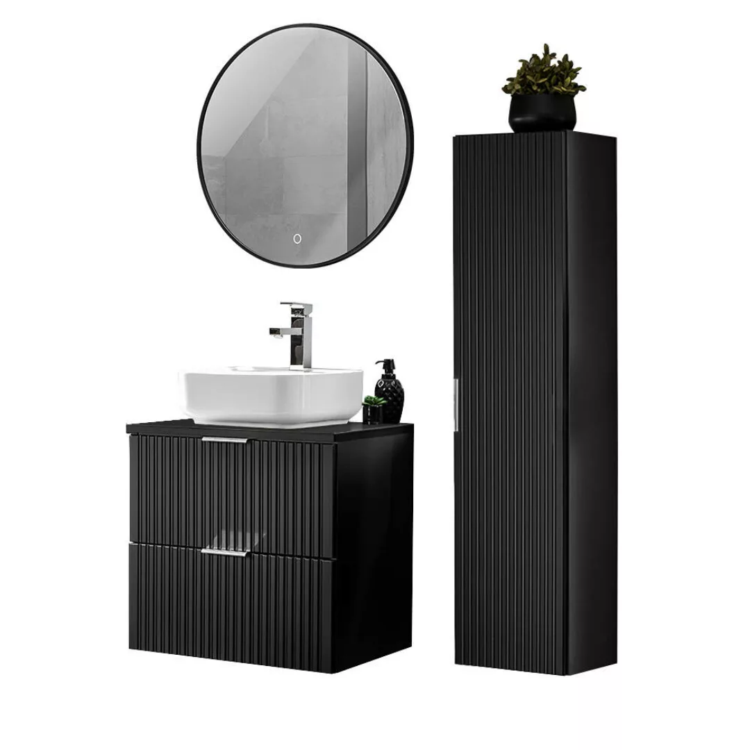 Badmöbel Set mit Keramik Waschbecken und LED Spiegel, matt schwarz mit geri günstig online kaufen