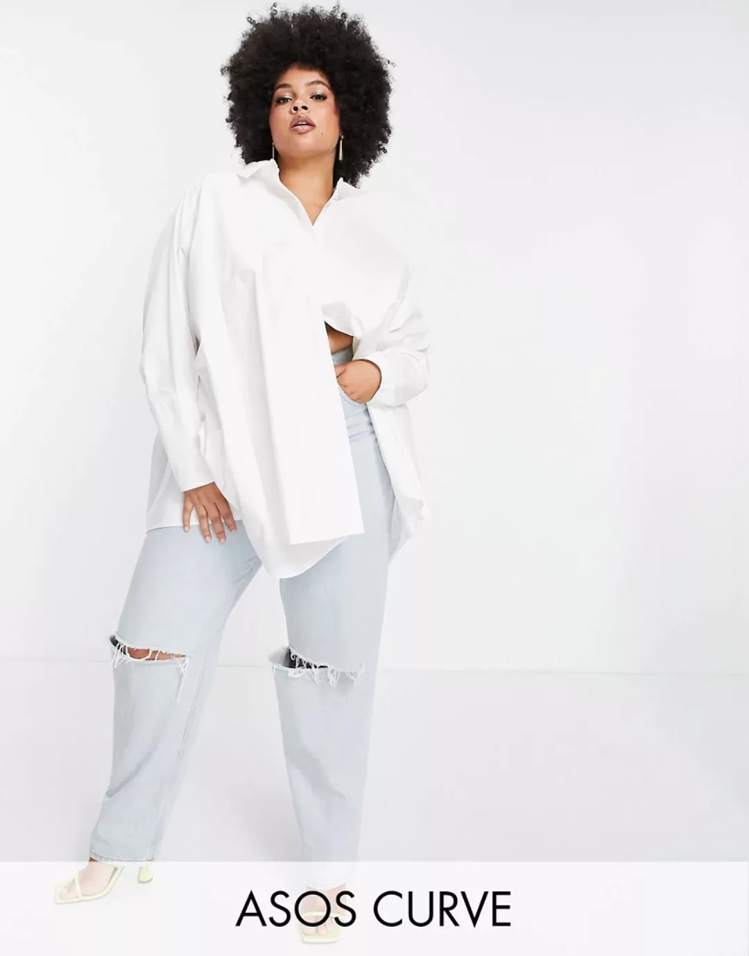 ASOS EDITION Curve – Oversize-Baumwollhemd in Weiß günstig online kaufen