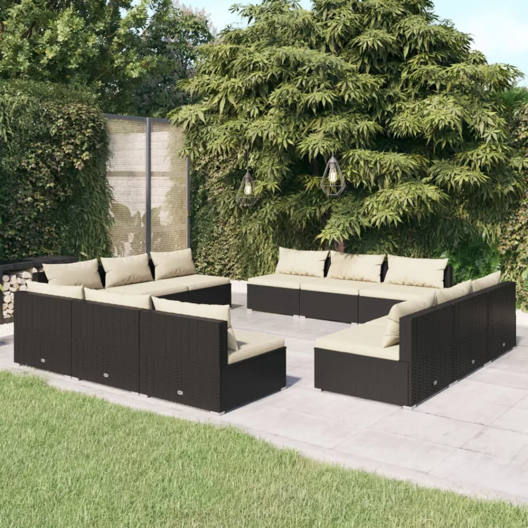 Vidaxl 12-tlg. Garten-lounge-set Mit Kissen Poly Rattan Schwarz günstig online kaufen