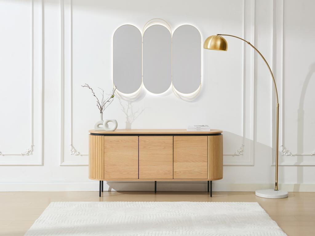 Sideboard mit 3 Türen - Eichenfurnier & Metall - Holzfarben hell & Schwarz günstig online kaufen