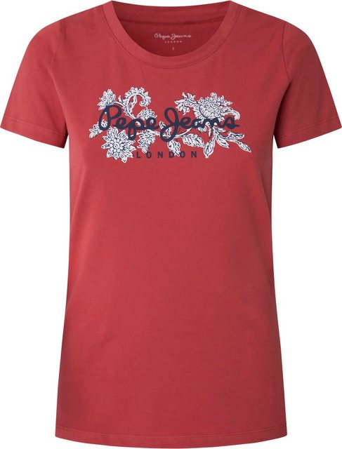 Pepe Jeans Rundhalsshirt NEREA mit floralem Logo-Print und Stretch günstig online kaufen