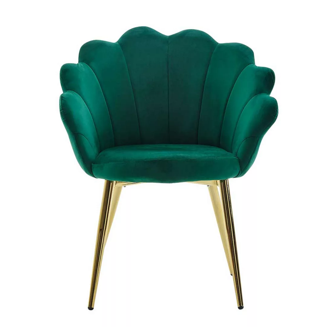 Retro Esszimmer Stuhl in Grün Samt Metallgestell günstig online kaufen