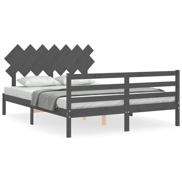 vidaXL Bett Massivholzbett mit Kopfteil Grau 140x190 cm günstig online kaufen