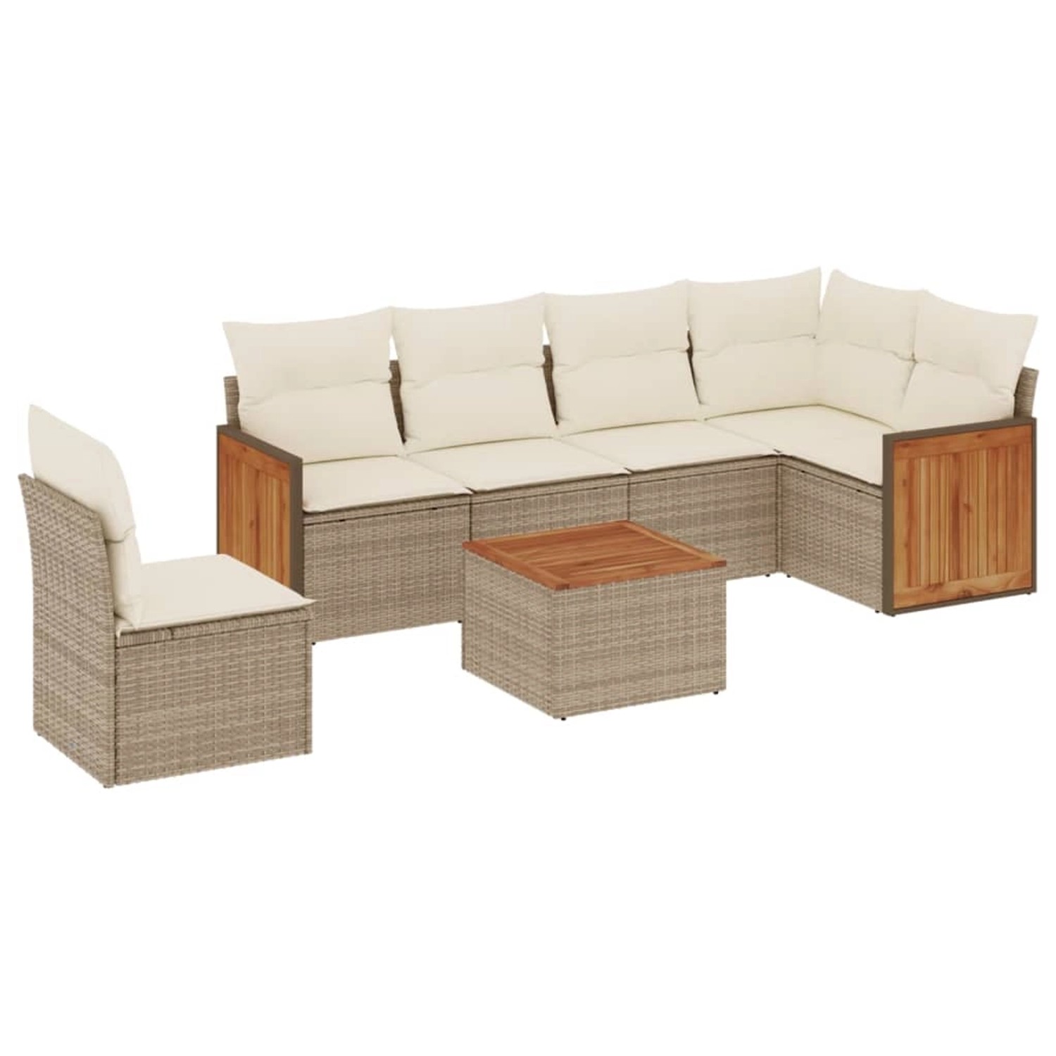 vidaXL 7-Tlg Garten-Sofagarnitur mit Kissen Beige Poly Rattan 3227703 günstig online kaufen