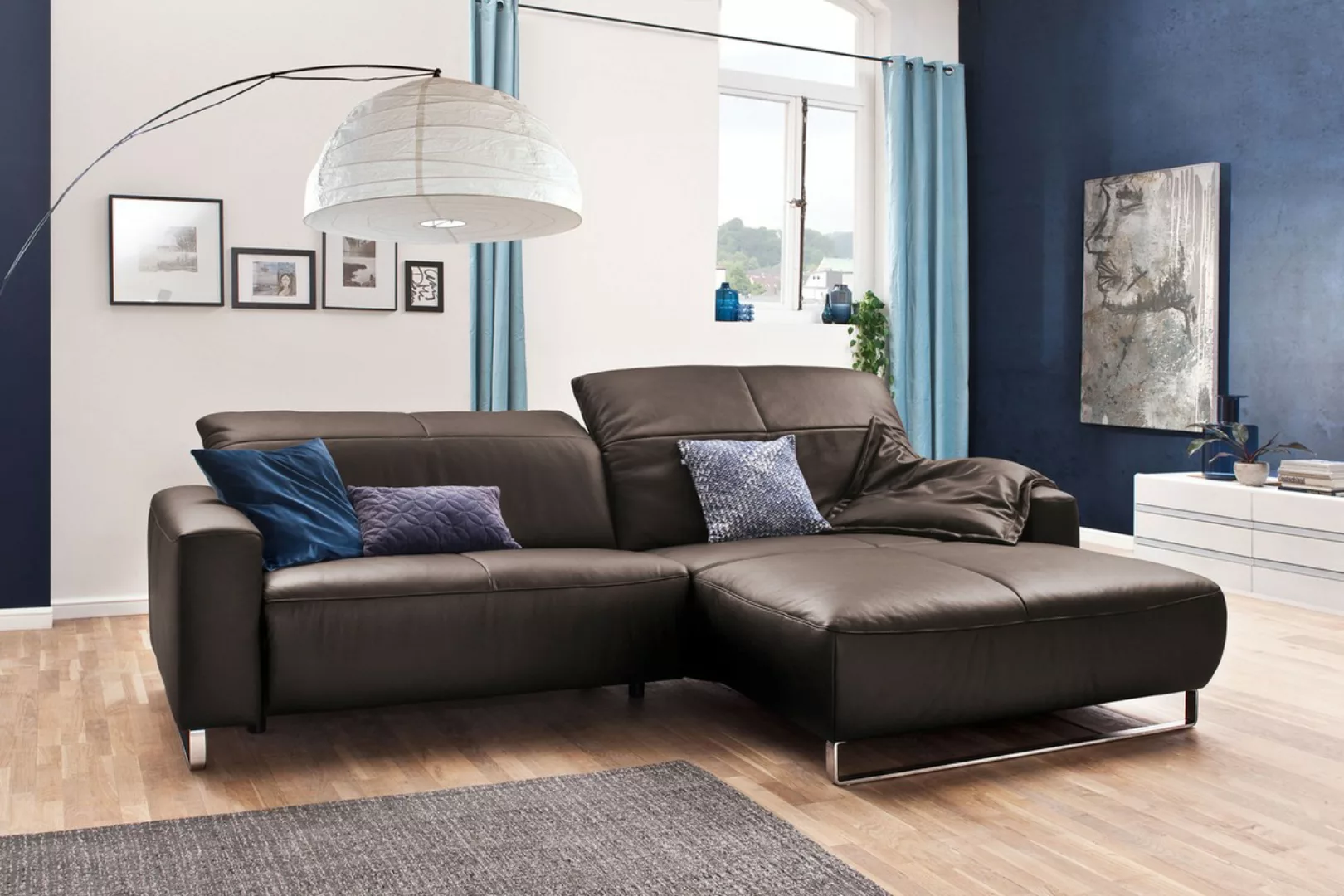 KAWOLA Sofa YORK Leder Recamiere elephant günstig online kaufen