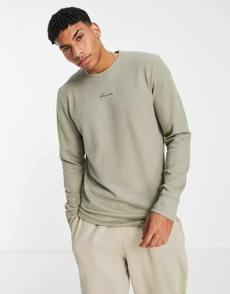 Jack & Jones – Premium – Sweatshirt in Beige mit Textlogo-Grau günstig online kaufen