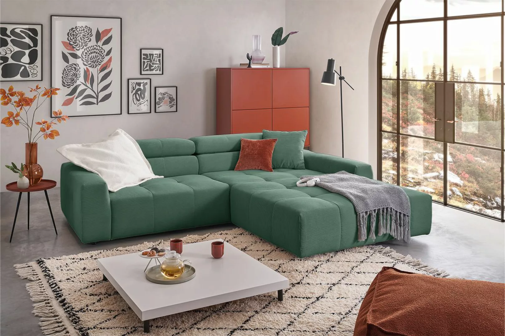 KAWOLA Sofa RENO Ecksofa Feincord grün günstig online kaufen