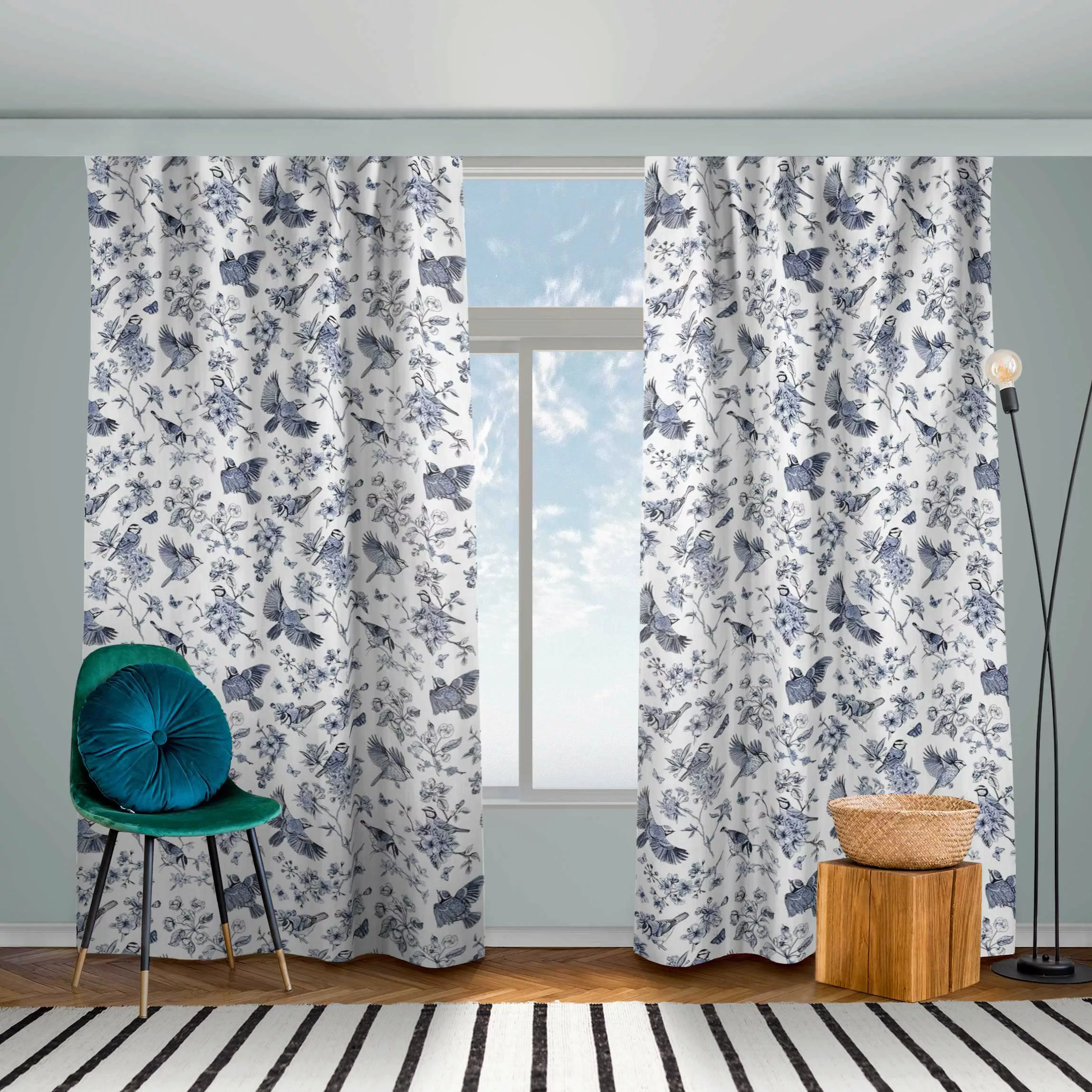 Vorhang Blaumeisen in Blauschwarz günstig online kaufen