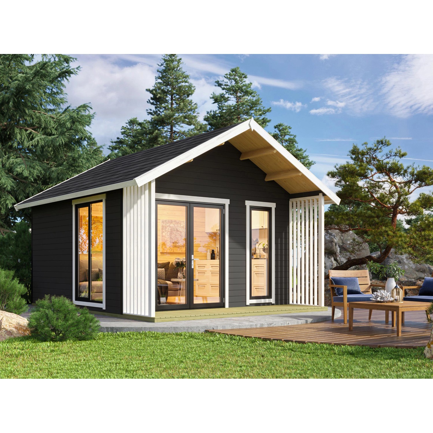 Weka Design-Gartenhaus M 445 Gr. 1 Graphitgrau Lasiert 448,5 cm x 520 cm FS günstig online kaufen