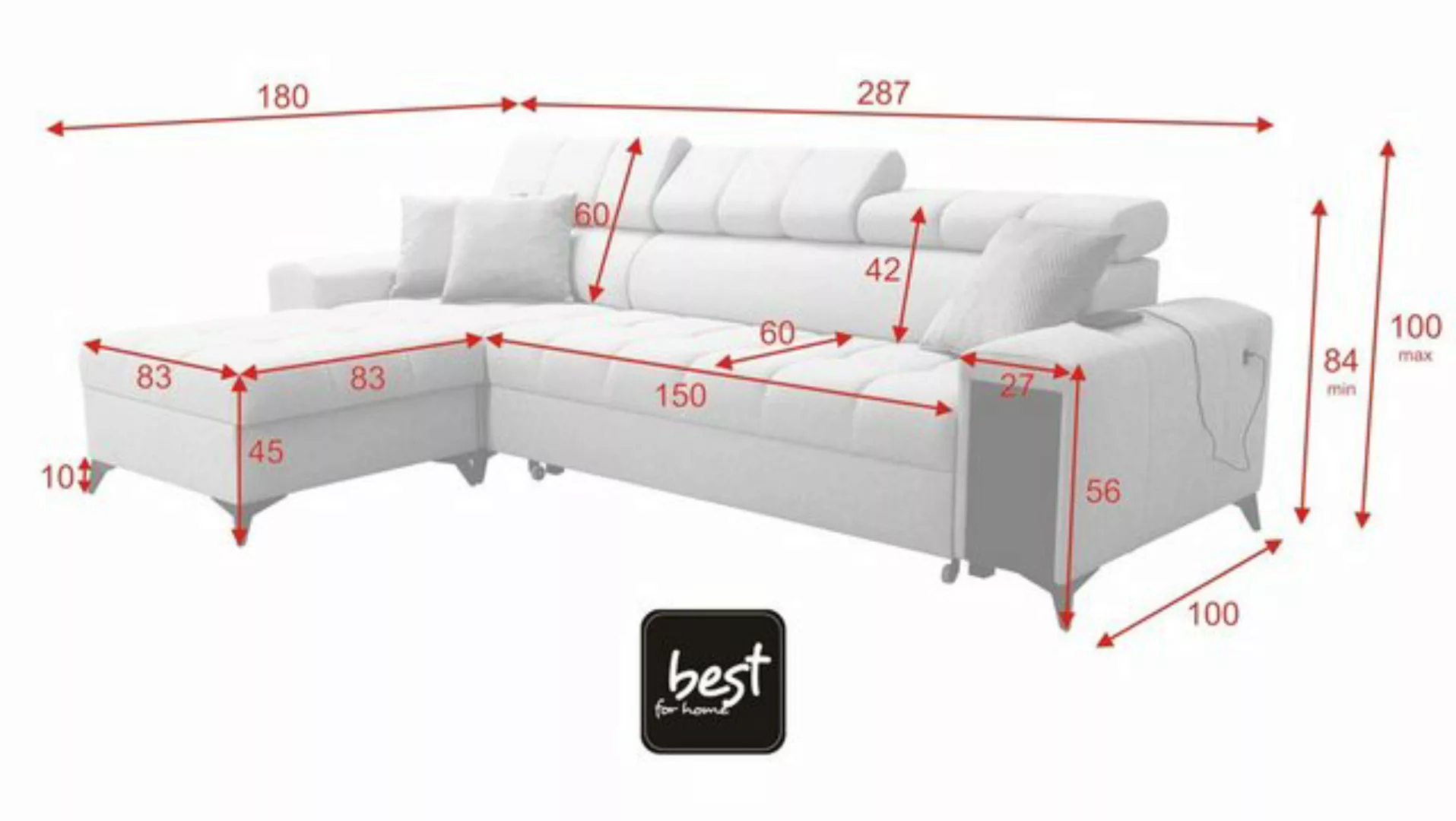 Best for Home Ecksofa GREG I MAXI mit Schlaffunktion und zwei Bettzeugbehäl günstig online kaufen