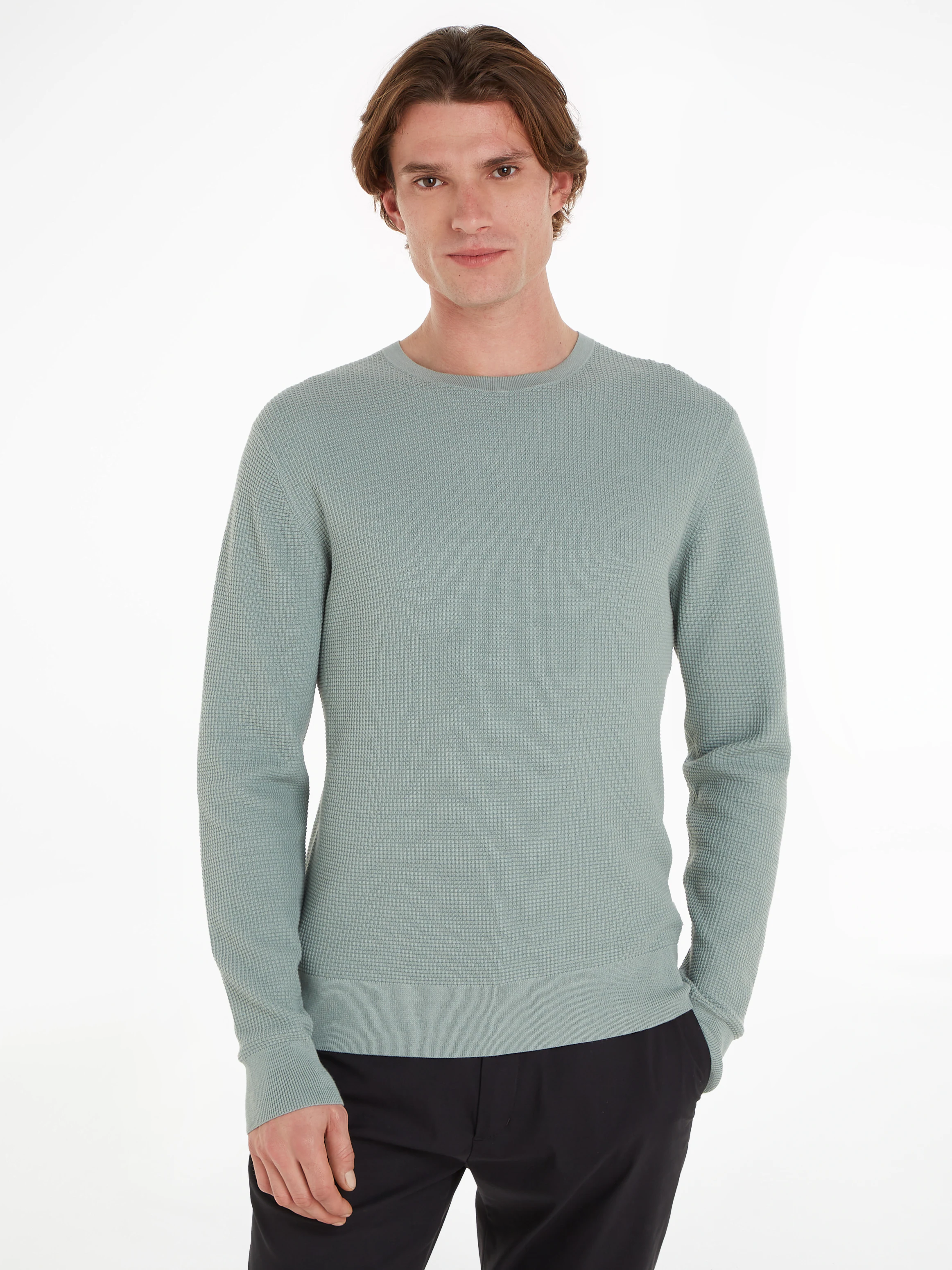 Calvin Klein Rundhalspullover "WAFFLE STRUCTURE SWEATER", mit Markenlabel günstig online kaufen