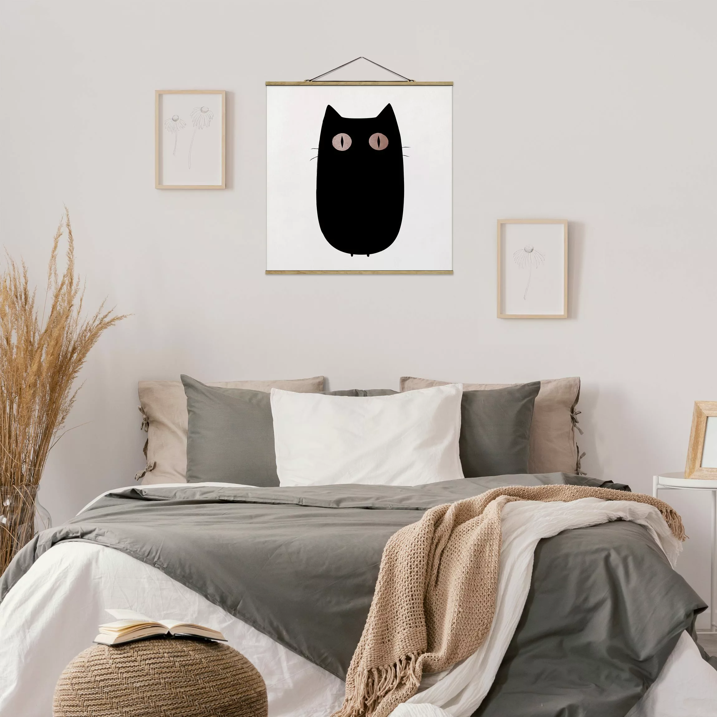 Stoffbild mit Posterleisten Schwarze Katze Illustration günstig online kaufen