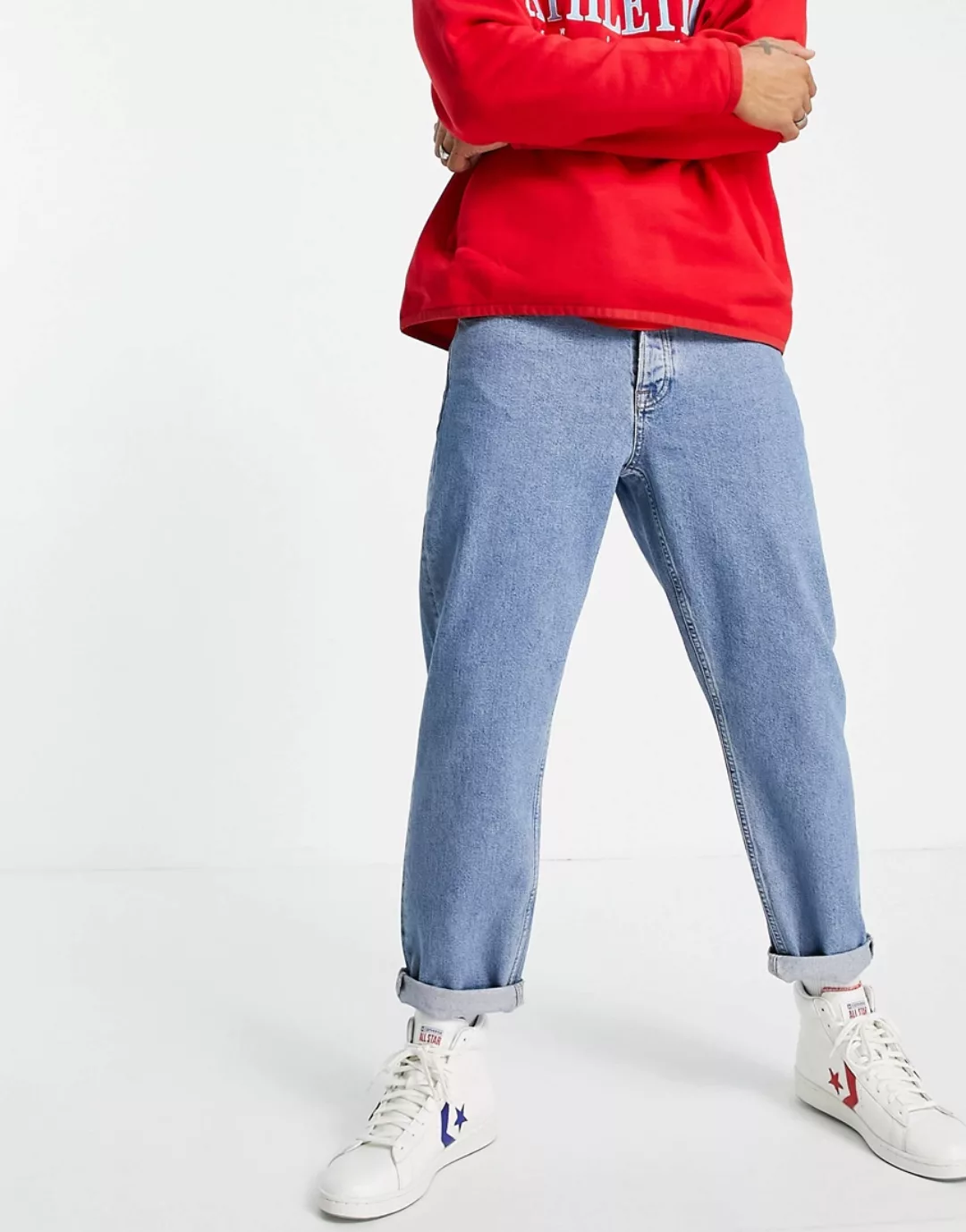 Topman – Lockere Jeans in verwaschenem Mittelblau günstig online kaufen